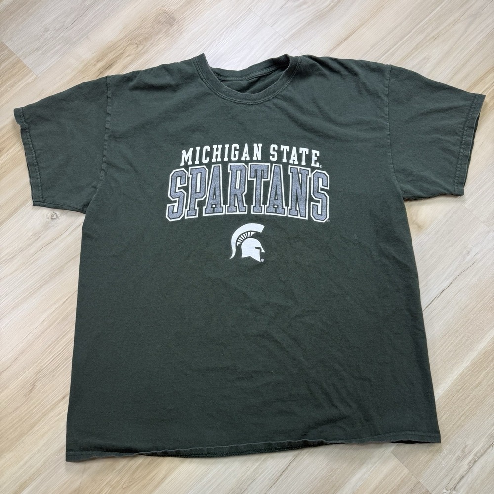NCAA Michigan State Mens T Shirt Green Graphic XL Cotton Vintage Short Sleeve